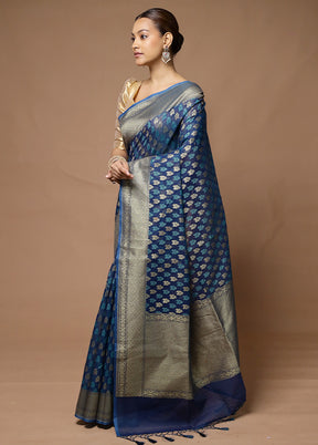 Blue Kora Silk Saree With Blouse Piece