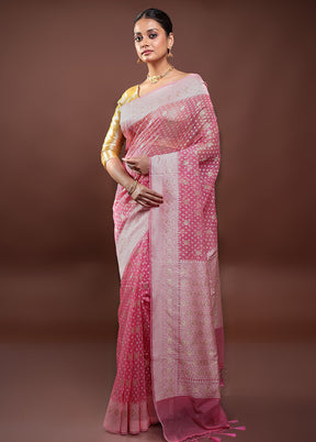 Pink Kora Silk Saree With Blouse Piece