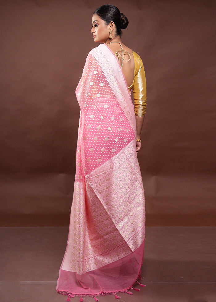 Pink Kora Silk Saree With Blouse Piece