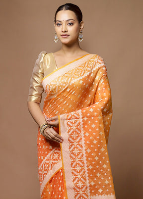 Orange Kora Silk Saree With Blouse Piece