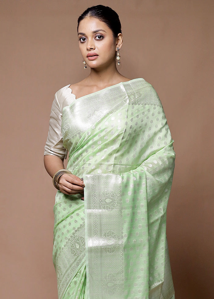 Green Kora Silk Saree With Blouse Piece