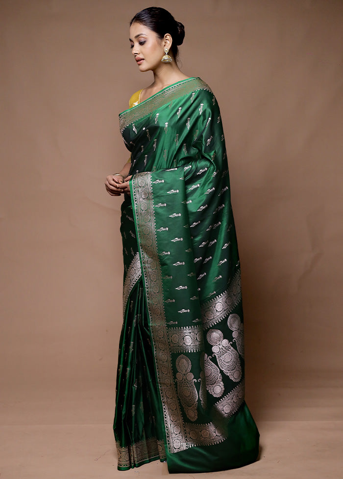 Green Katan Silk Saree With Blouse Piece