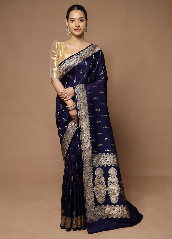 Blue Katan Silk Saree With Blouse Piece