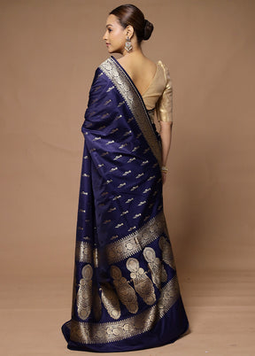 Blue Katan Silk Saree With Blouse Piece