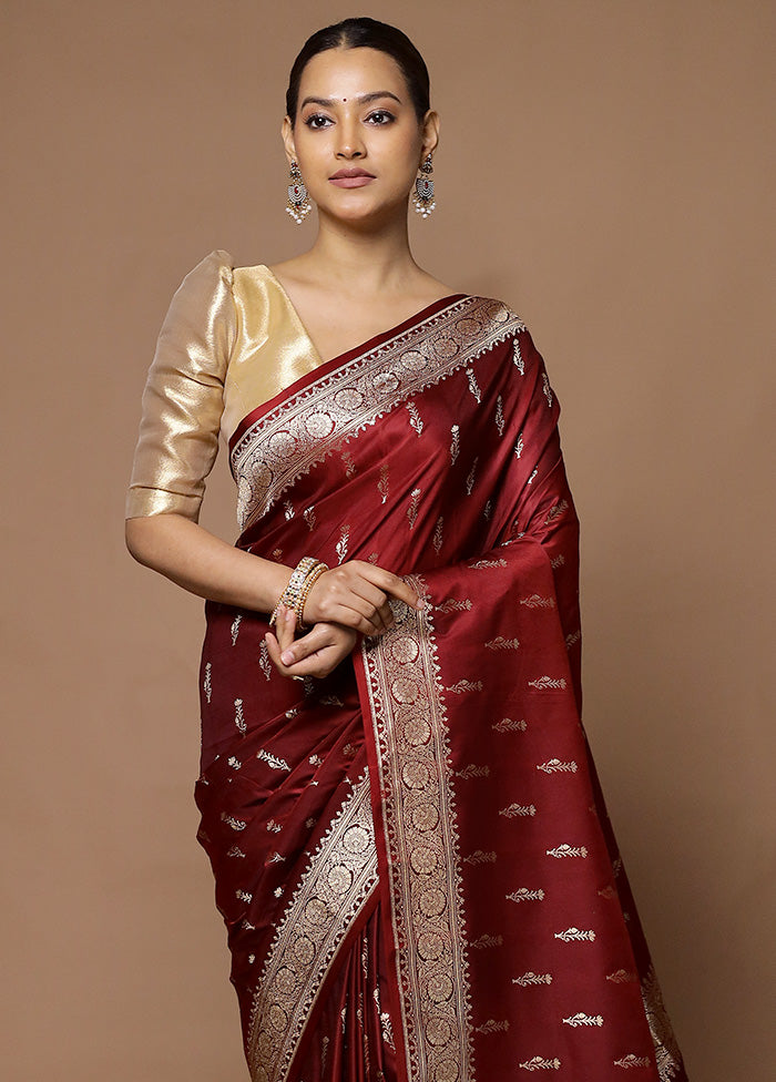 Maroon Katan Silk Saree With Blouse Piece