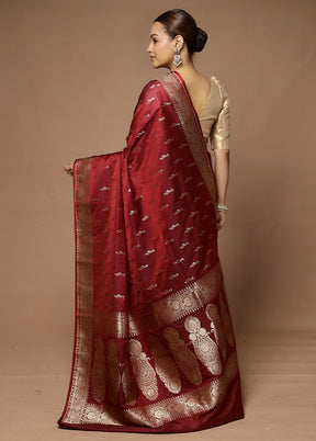 Maroon Katan Silk Saree With Blouse Piece