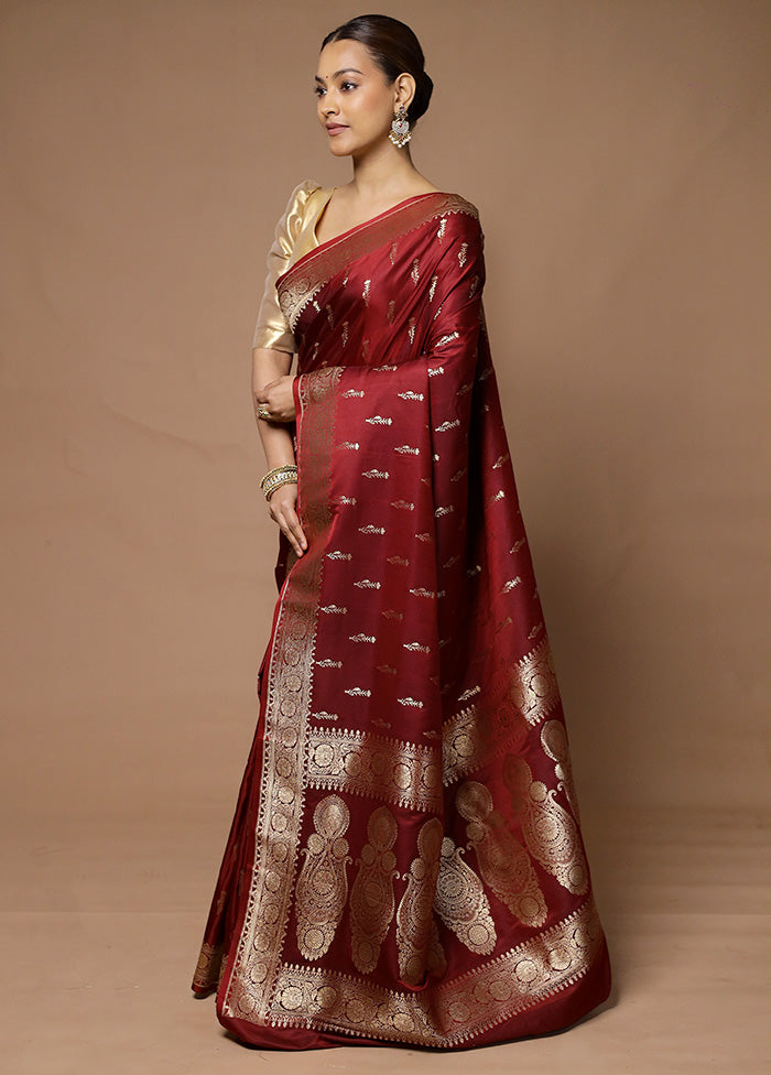 Maroon Katan Silk Saree With Blouse Piece