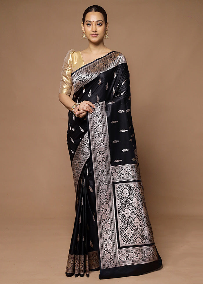 Black Katan Silk Saree With Blouse Piece