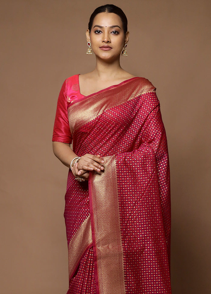 Pink Kora Silk Saree With Blouse Piece