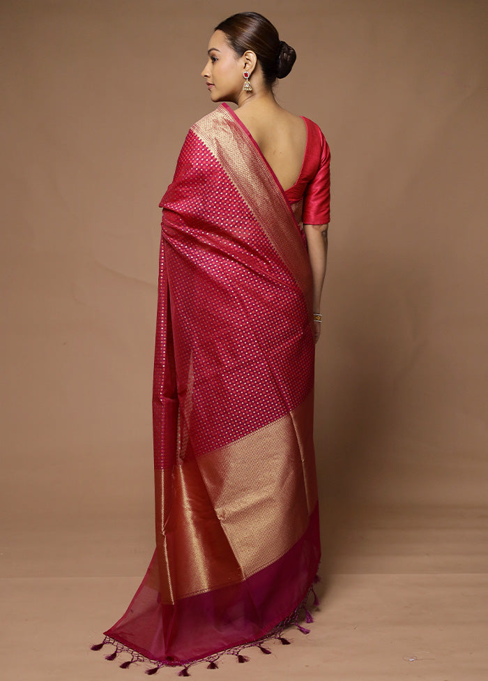 Pink Kora Silk Saree With Blouse Piece