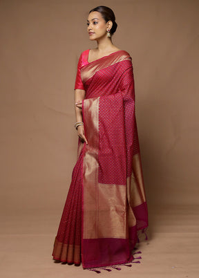 Pink Kora Silk Saree With Blouse Piece