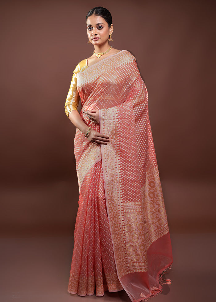 Pink Kora Silk Saree With Blouse Piece