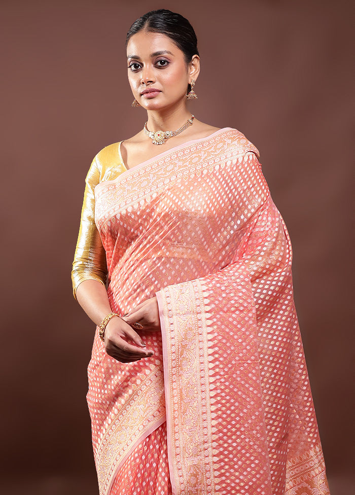 Pink Kora Silk Saree With Blouse Piece