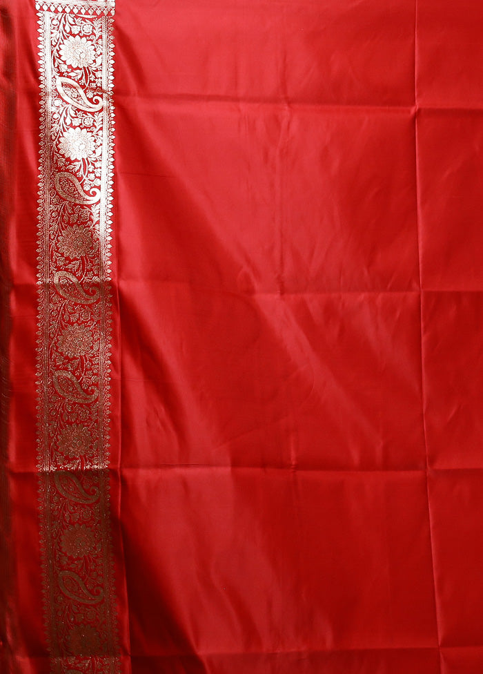 Red Banarasi Silk Saree With Blouse Piece