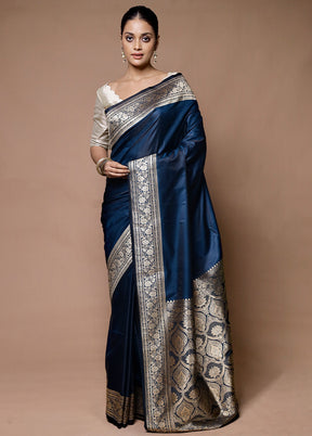 Blue Katan Silk Saree With Blouse Piece