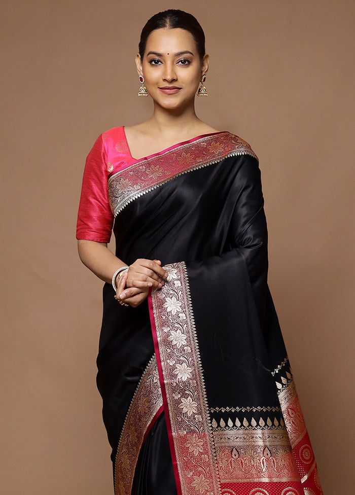 Black Banarasi Silk Saree With Blouse Piece