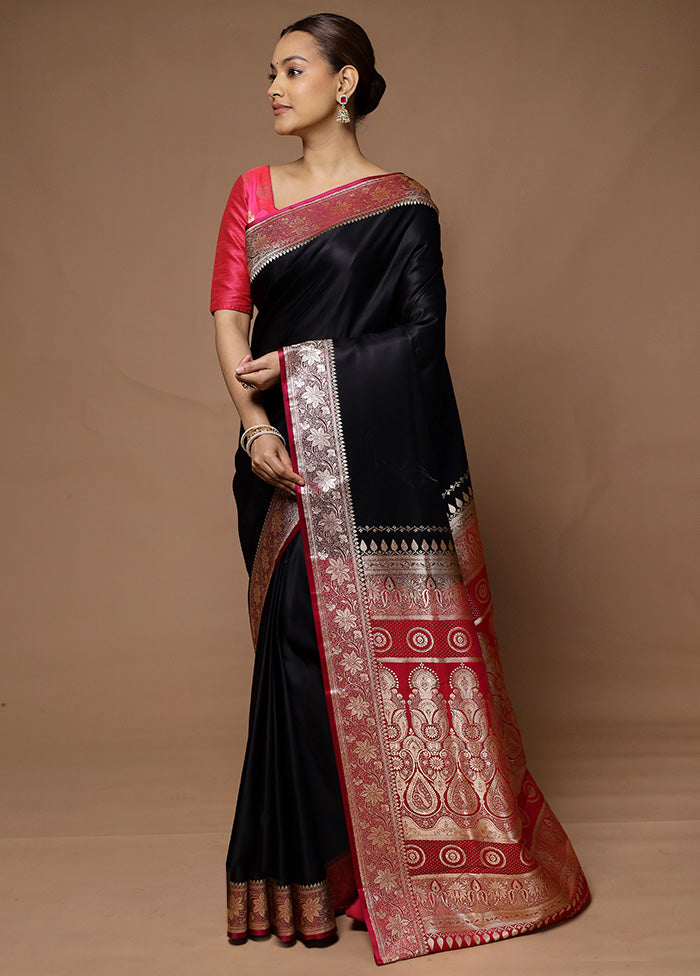 Black Banarasi Silk Saree With Blouse Piece