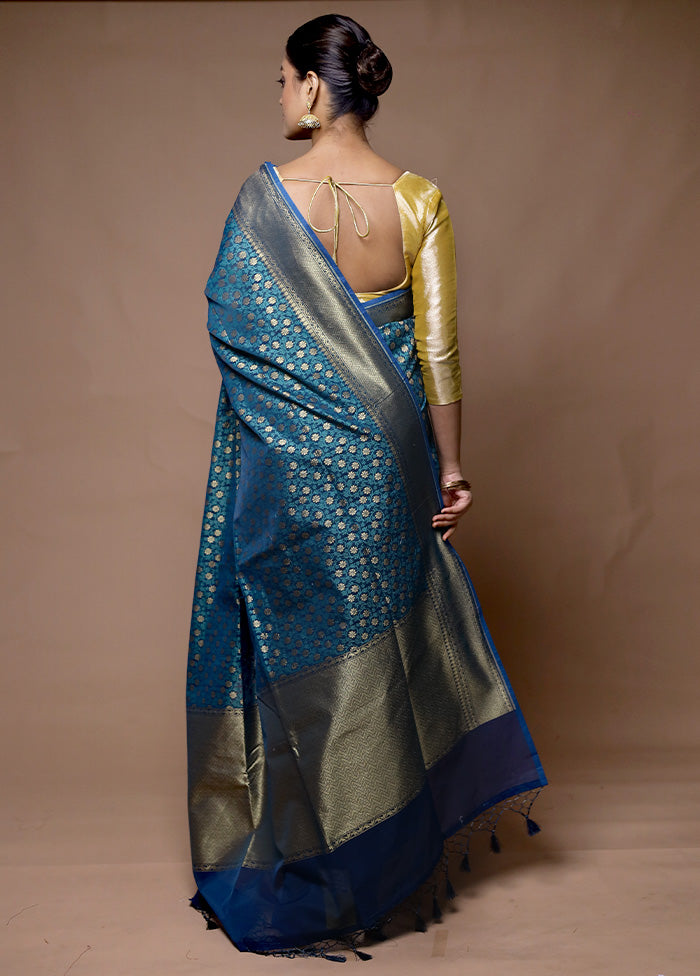 Blue Kora Silk Saree With Blouse Piece