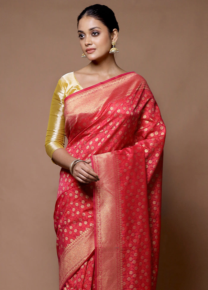 Red Kora Silk Saree With Blouse Piece