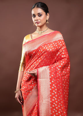 Red Kora Silk Saree With Blouse Piece