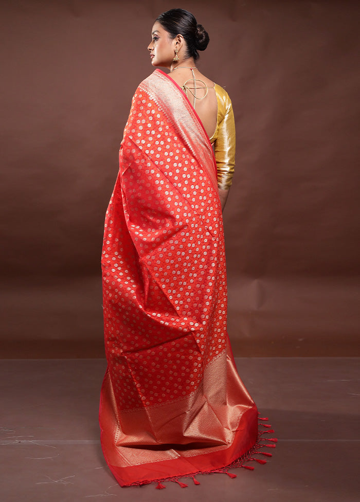 Red Kora Silk Saree With Blouse Piece