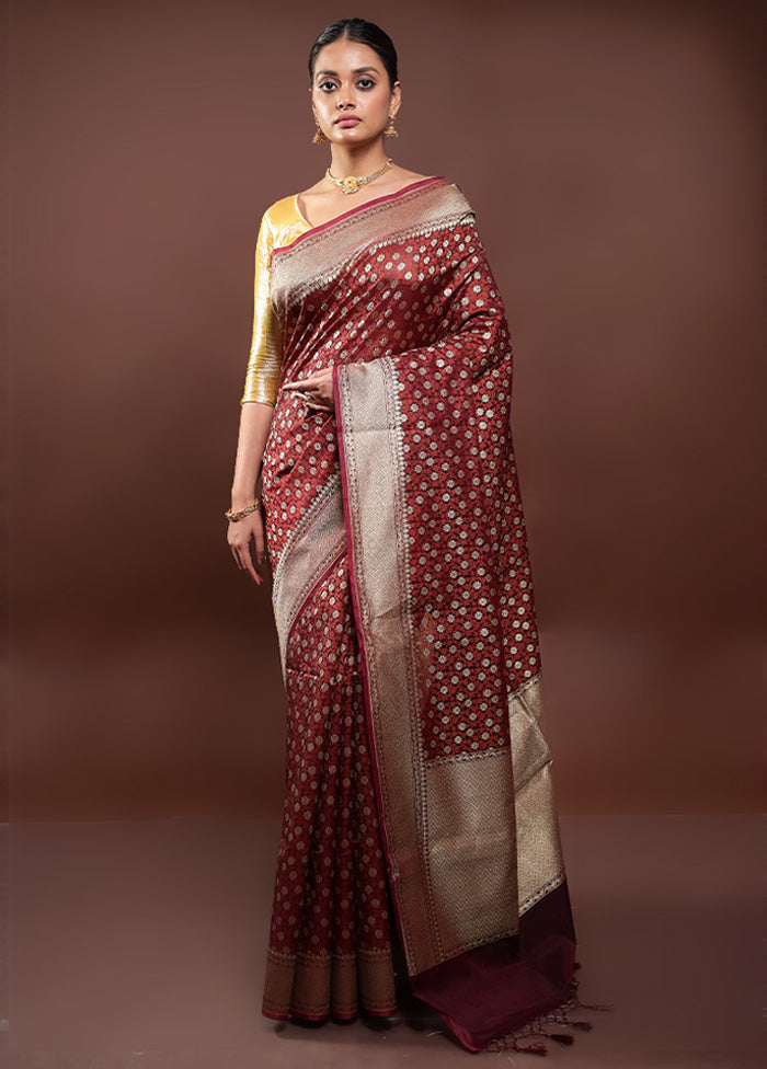 Wine  Kora Silk Saree With Blouse Piece