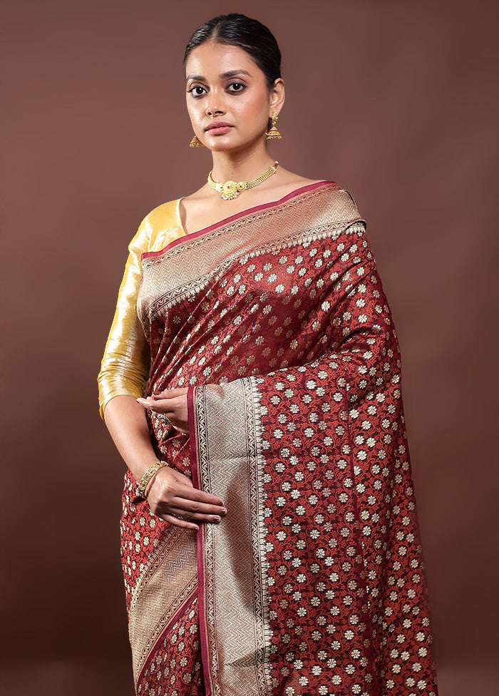 Wine  Kora Silk Saree With Blouse Piece