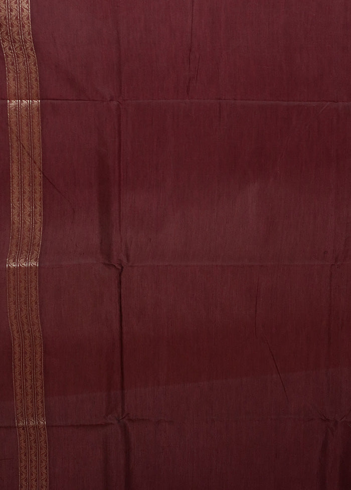 Wine  Kora Silk Saree With Blouse Piece