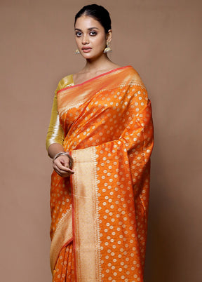 Orange Kora Silk Saree With Blouse Piece