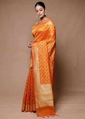 Orange Kora Silk Saree With Blouse Piece