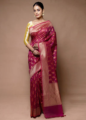 Pink Kora Silk Saree With Blouse Piece