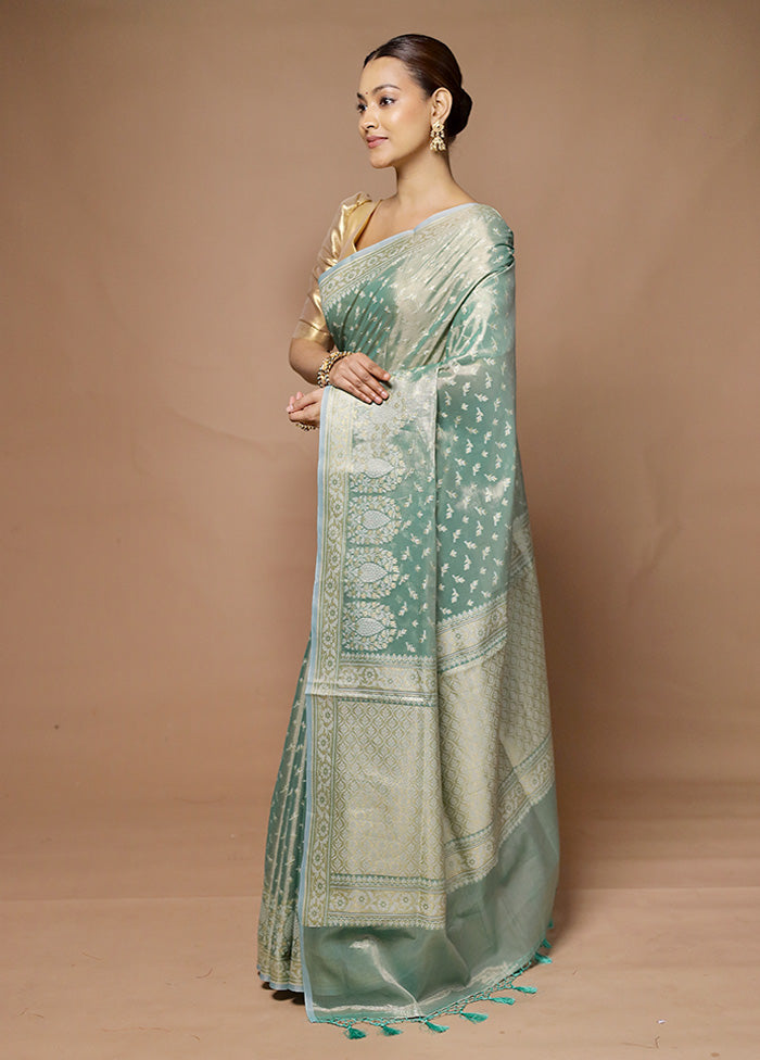 Green Tissue Silk Saree With Blouse Piece