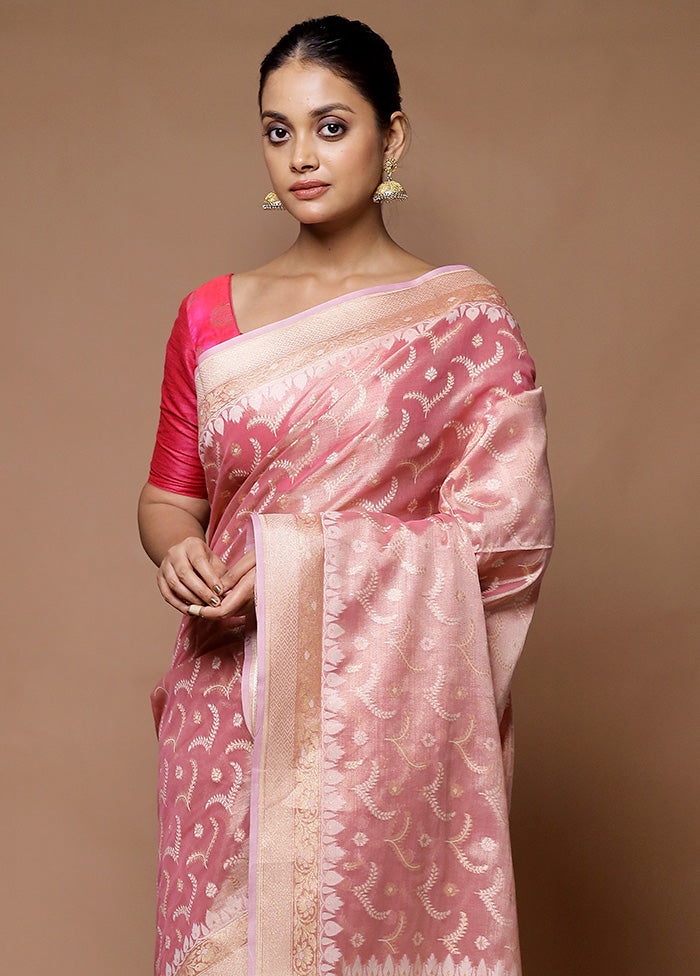 Pink Tissue Silk Saree With Blouse Piece