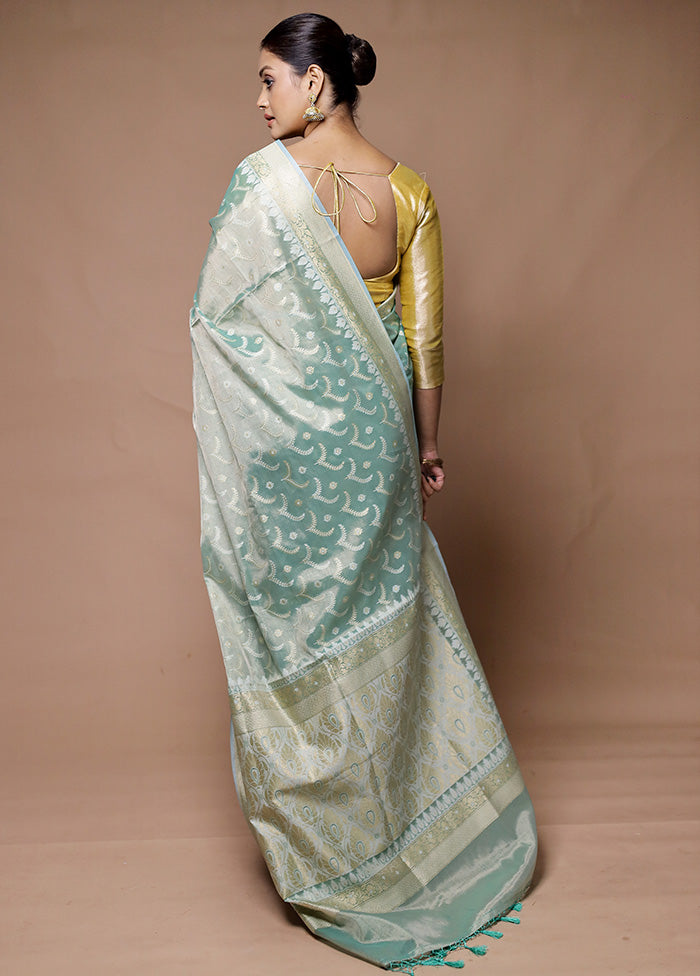 Blue Tissue Silk Saree With Blouse Piece