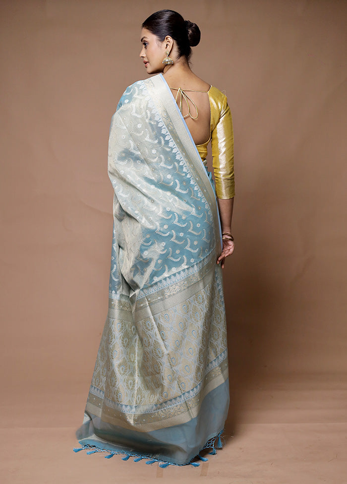 Blue Tissue Silk Saree With Blouse Piece