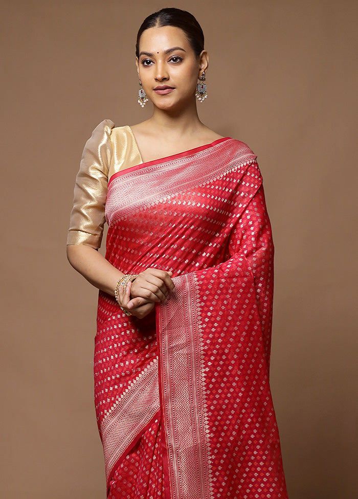 Red Kora Silk Saree With Blouse Piece