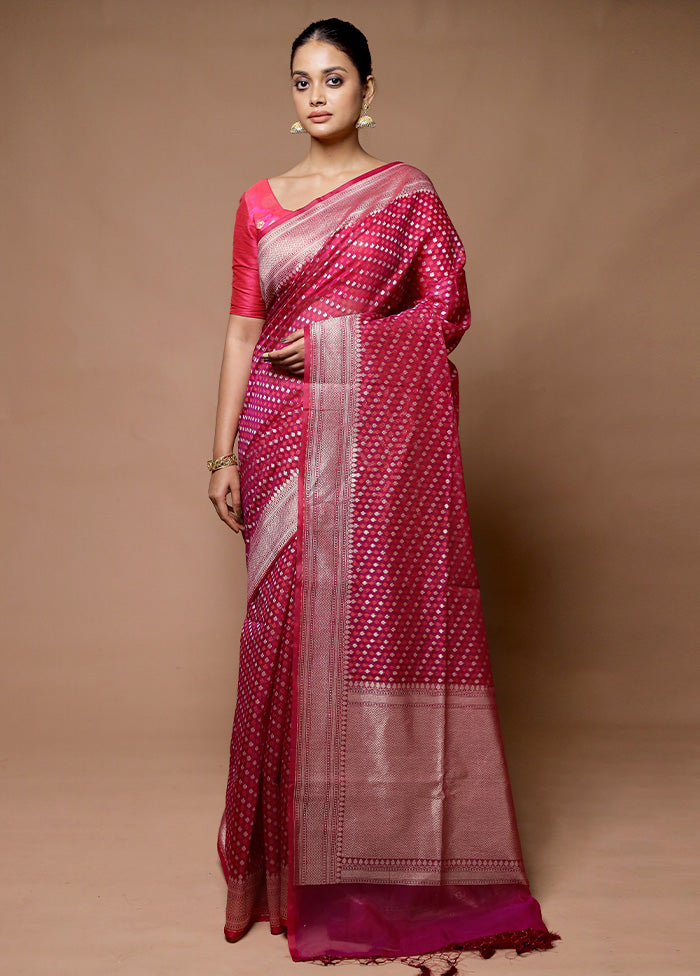 Pink Kora Silk Saree With Blouse Piece