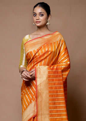 Orange Kora Silk Saree With Blouse Piece