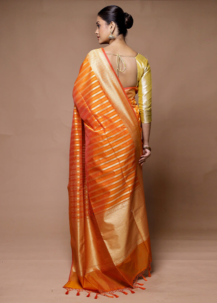 Orange Kora Silk Saree With Blouse Piece