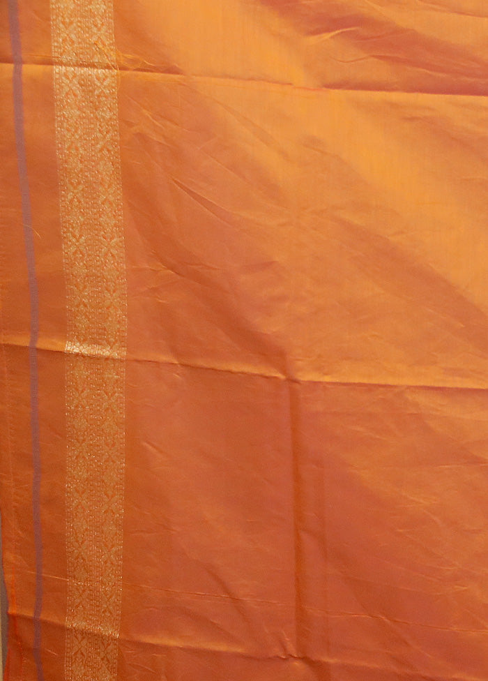 Orange Kora Silk Saree With Blouse Piece