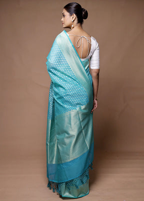 Blue Kora Silk Saree With Blouse Piece