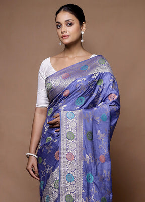 Blue Dupion Silk Saree With Blouse Piece