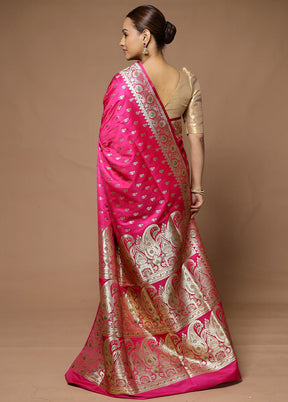 Pink Banarasi Silk Saree With Blouse Piece