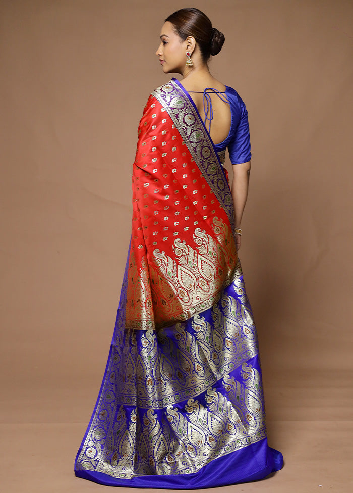 Red Banarasi Silk Saree With Blouse Piece