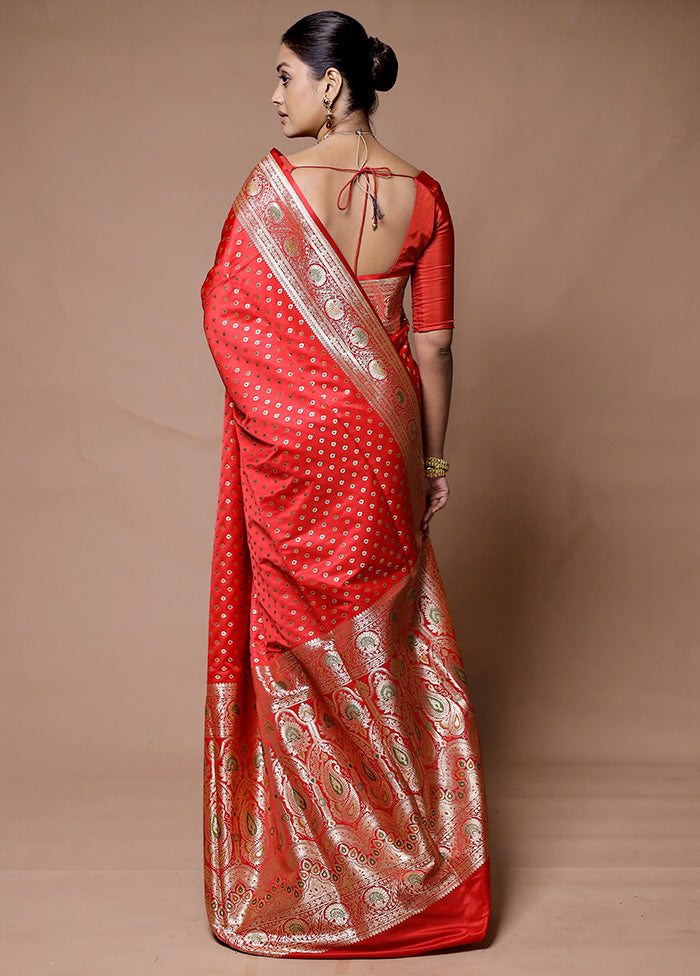 Red Banarasi Silk Saree With Blouse Piece