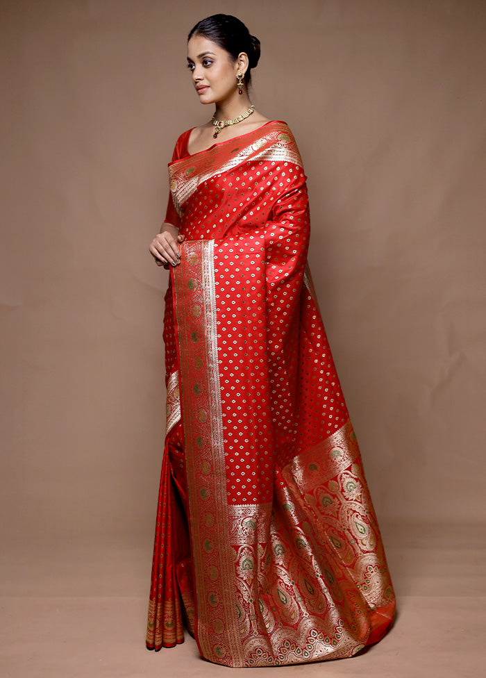 Red Banarasi Silk Saree With Blouse Piece