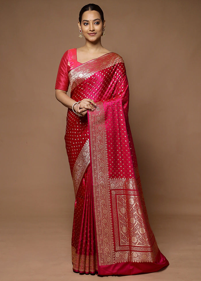 Pink Banarasi Silk Saree With Blouse Piece