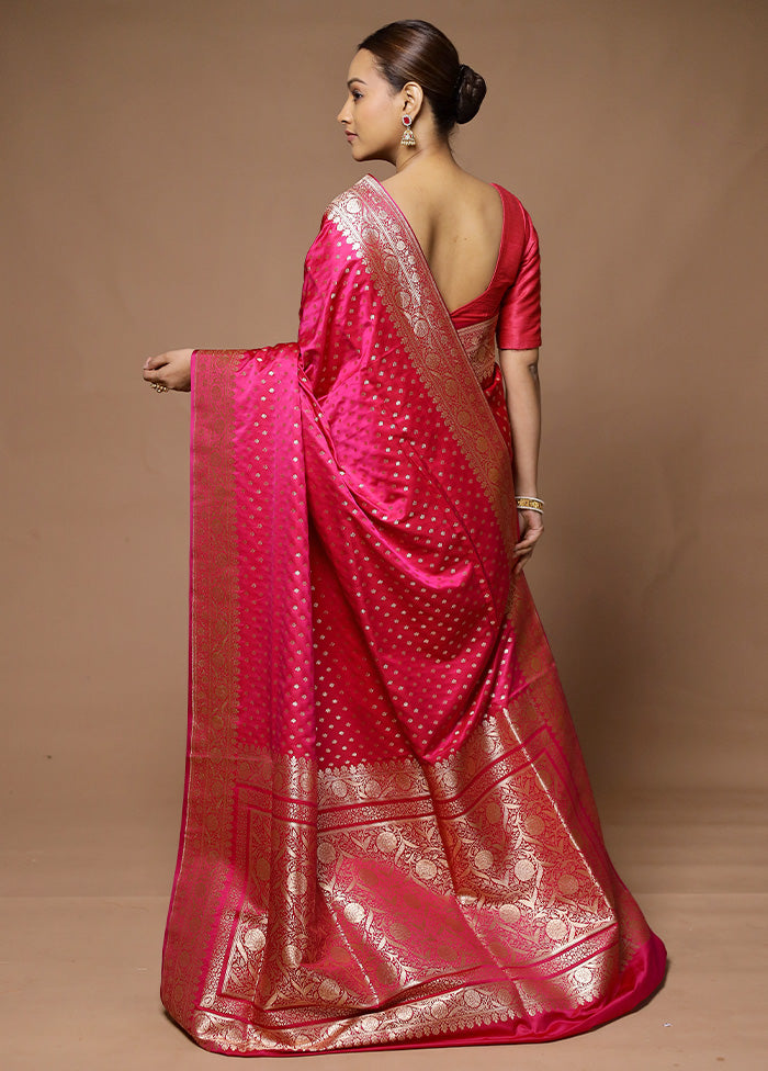 Pink Banarasi Silk Saree With Blouse Piece