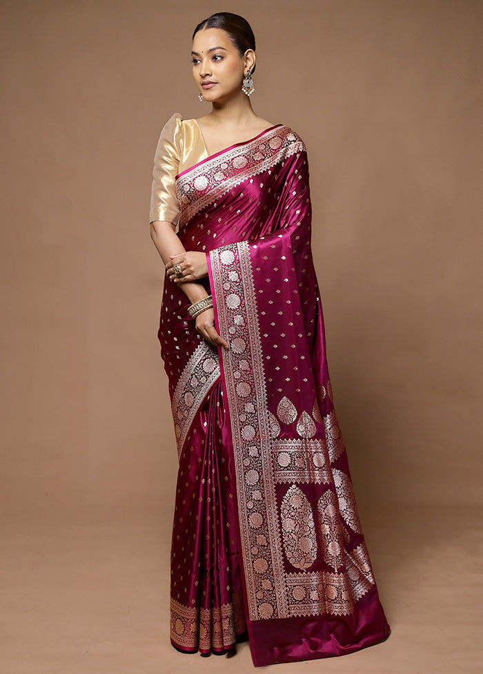 Pink Banarasi Silk Saree With Blouse Piece