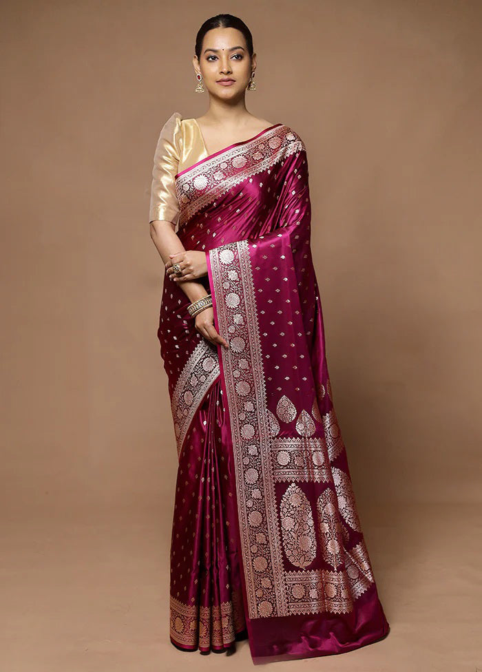 Pink Banarasi Silk Saree With Blouse Piece